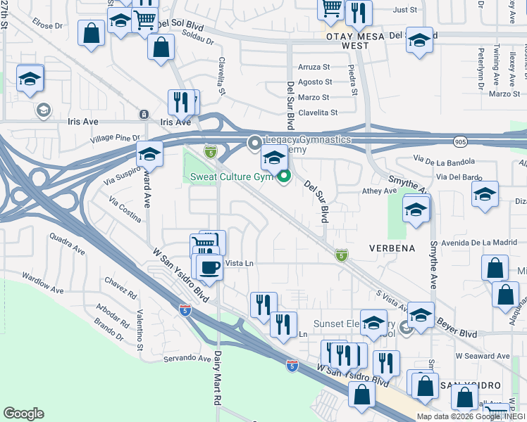 map of restaurants, bars, coffee shops, grocery stores, and more near 1751 Via Encantadoras in San Diego