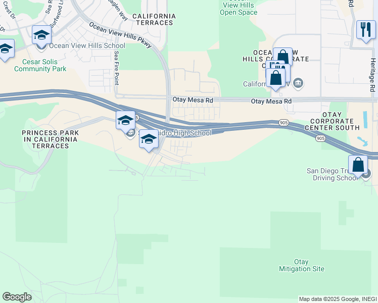 map of restaurants, bars, coffee shops, grocery stores, and more near 1607 Santa Paulina in San Diego