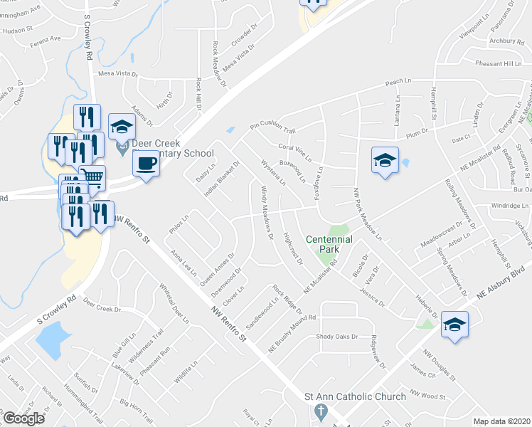 map of restaurants, bars, coffee shops, grocery stores, and more near 1298 Windy Meadows Drive in Burleson