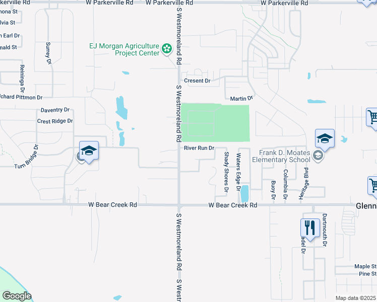 map of restaurants, bars, coffee shops, grocery stores, and more near 718 River Run Drive in Glenn Heights