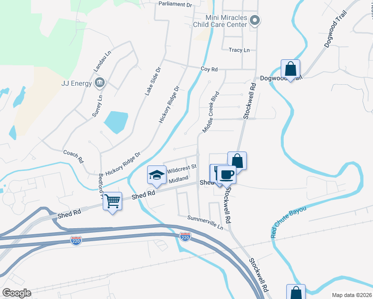 map of restaurants, bars, coffee shops, grocery stores, and more near 5915 Clearview Circle in Bossier City