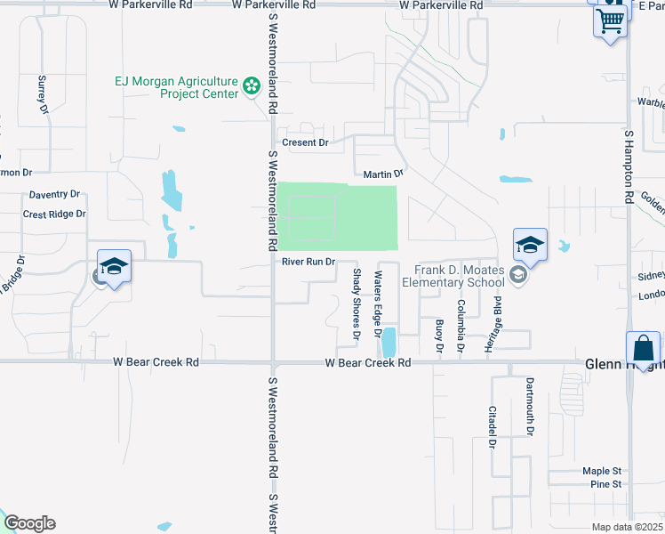 map of restaurants, bars, coffee shops, grocery stores, and more near 436 River Run Drive in Glenn Heights