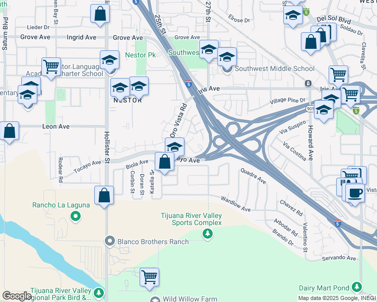 map of restaurants, bars, coffee shops, grocery stores, and more near 1775 Oro Vista Road in San Diego