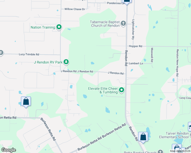 map of restaurants, bars, coffee shops, grocery stores, and more near 3968 J Rendon Road in Burleson