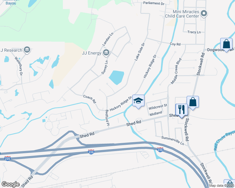 map of restaurants, bars, coffee shops, grocery stores, and more near 5508 Lake Side Drive in Bossier City