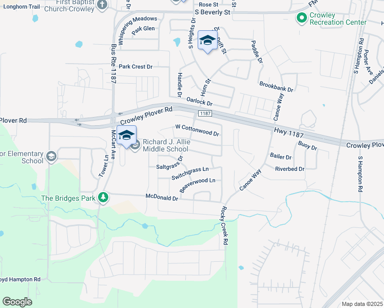 map of restaurants, bars, coffee shops, grocery stores, and more near 1153 Browntop Street in Crowley