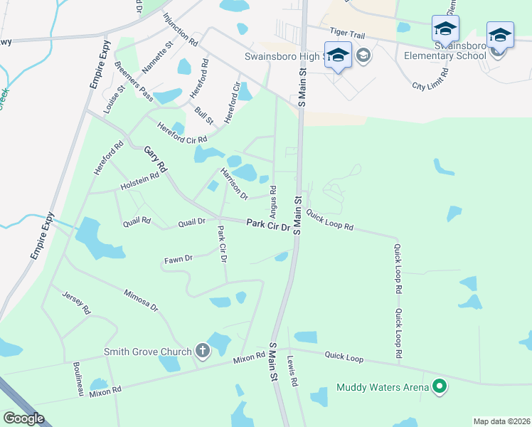 map of restaurants, bars, coffee shops, grocery stores, and more near 182 Angus Road in Swainsboro