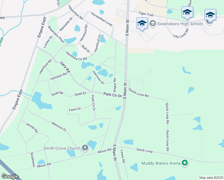 map of restaurants, bars, coffee shops, grocery stores, and more near 182 Angus Road in Swainsboro