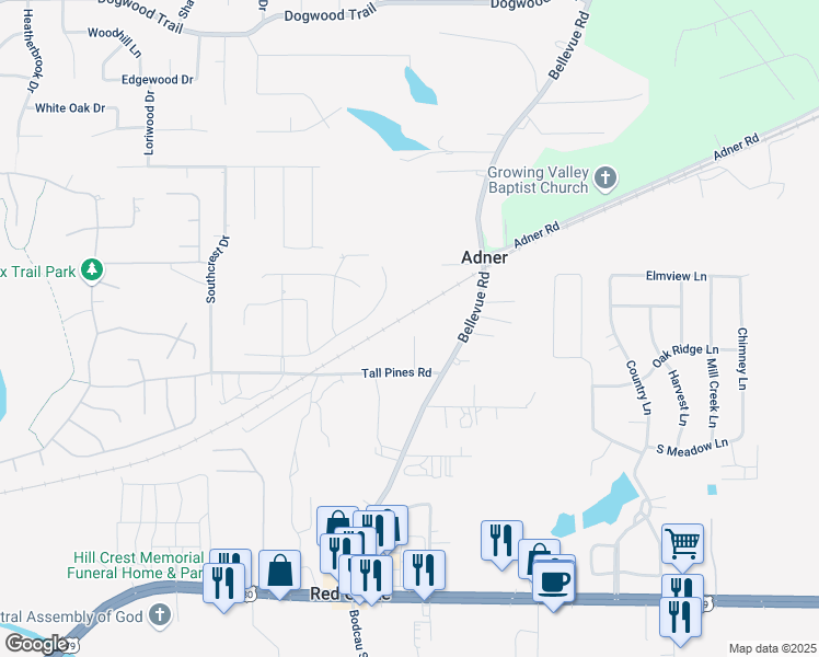 map of restaurants, bars, coffee shops, grocery stores, and more near 4 Oak Thicket Circle in Haughton
