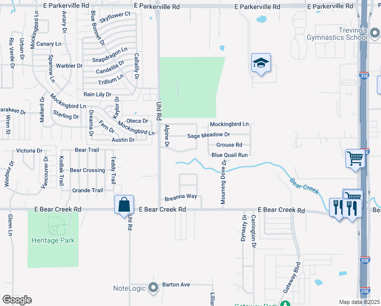 map of restaurants, bars, coffee shops, grocery stores, and more near 820 Creekside Drive in Glenn Heights