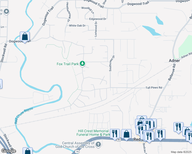 map of restaurants, bars, coffee shops, grocery stores, and more near 519 Fox Cove in Haughton