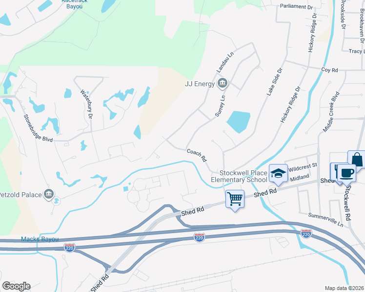 map of restaurants, bars, coffee shops, grocery stores, and more near 2003 Surrey Lane in Bossier City