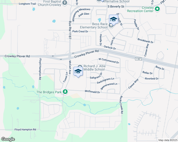 map of restaurants, bars, coffee shops, grocery stores, and more near 1024 Junegrass Lane in Crowley