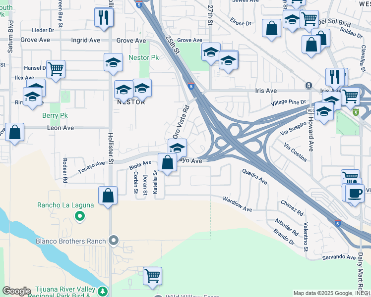 map of restaurants, bars, coffee shops, grocery stores, and more near 1767 Oro Vista Road in San Diego