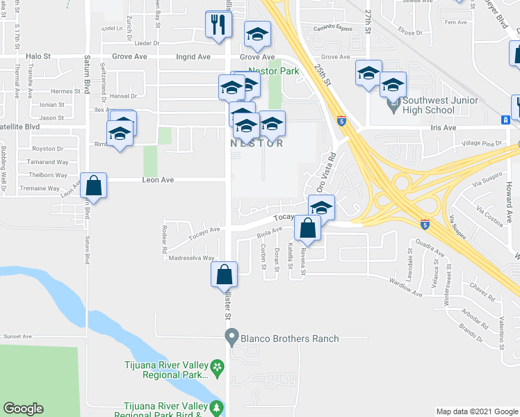 map of restaurants, bars, coffee shops, grocery stores, and more near 2326 Tocayo Avenue in San Diego