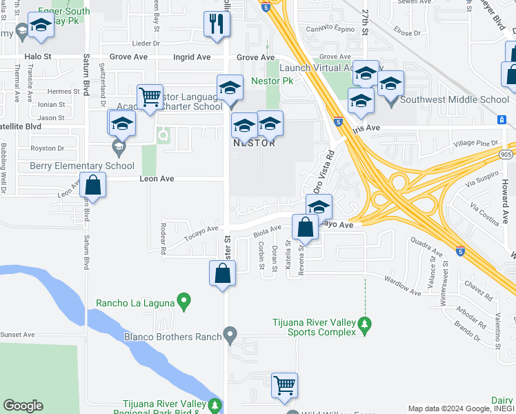 map of restaurants, bars, coffee shops, grocery stores, and more near 2320 Tocayo Avenue in San Diego