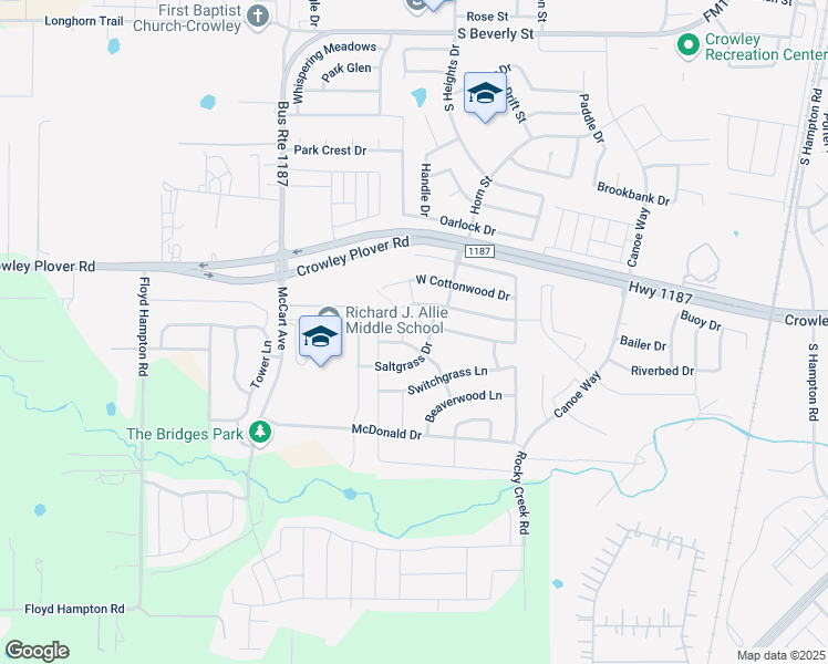 map of restaurants, bars, coffee shops, grocery stores, and more near 1212 Gardenia Lane in Crowley