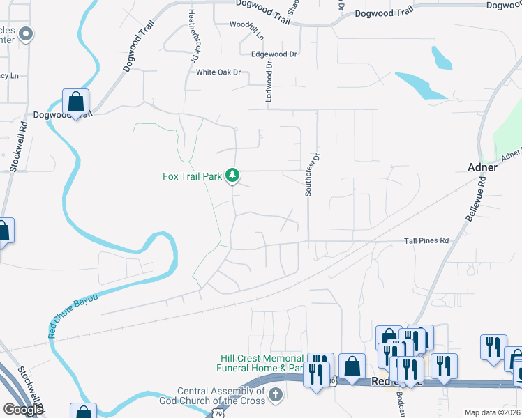 map of restaurants, bars, coffee shops, grocery stores, and more near 519 Fox Cove in Haughton