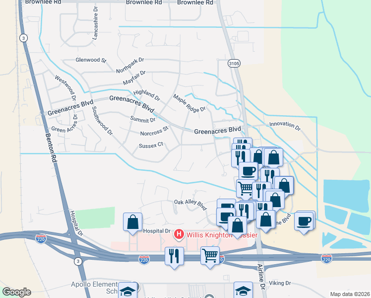 map of restaurants, bars, coffee shops, grocery stores, and more near 143 Madison Street in Bossier City