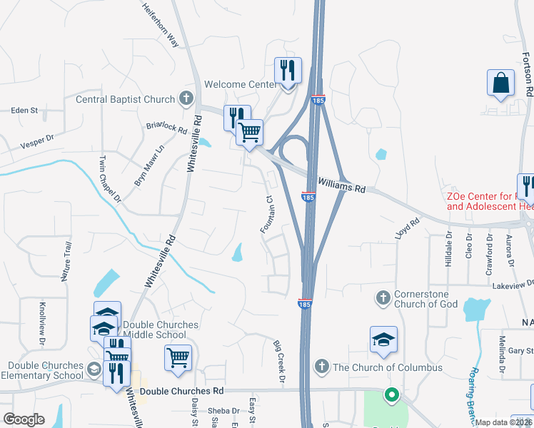 map of restaurants, bars, coffee shops, grocery stores, and more near 1700 Fountain Court in Columbus