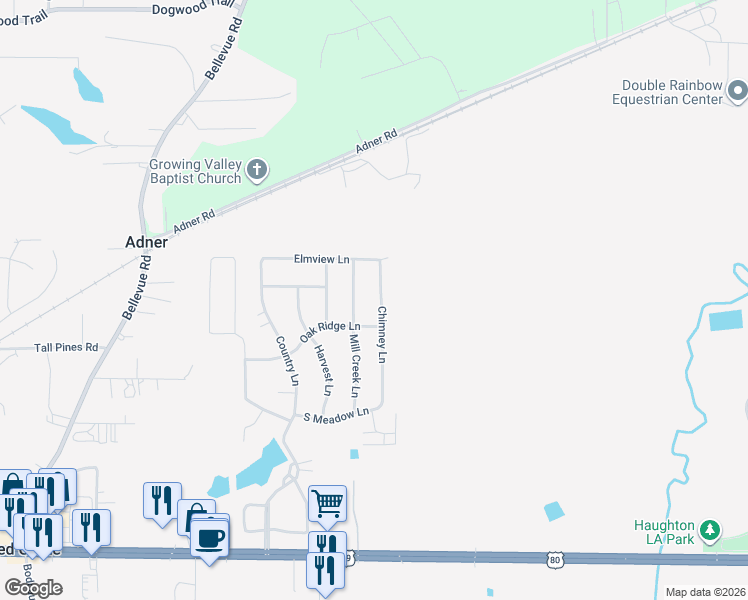 map of restaurants, bars, coffee shops, grocery stores, and more near 207 Chimney Lane in Haughton