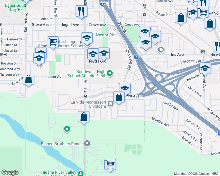 map of restaurants, bars, coffee shops, grocery stores, and more near 2404 Tocayo Avenue in San Diego