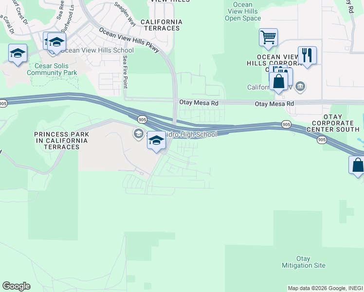 map of restaurants, bars, coffee shops, grocery stores, and more near 1590 Santa Sabine in San Diego