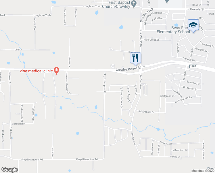 map of restaurants, bars, coffee shops, grocery stores, and more near 4256 Tower Lane in Crowley