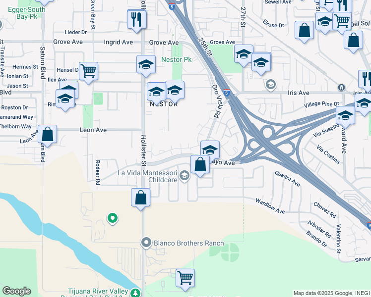 map of restaurants, bars, coffee shops, grocery stores, and more near 2404 Tocayo Avenue in San Diego