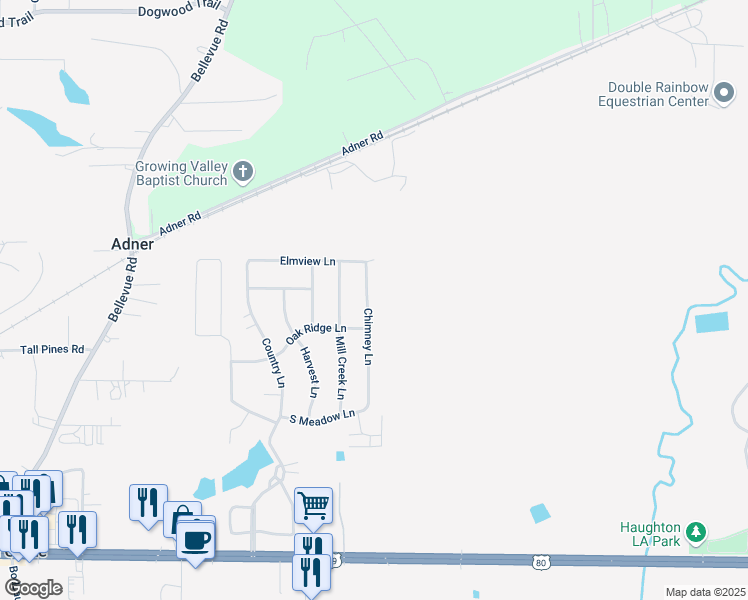 map of restaurants, bars, coffee shops, grocery stores, and more near 212 Chimney Lane in Haughton