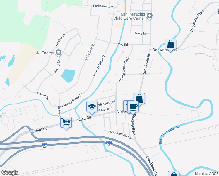map of restaurants, bars, coffee shops, grocery stores, and more near 5915 Clearview Circle in Bossier City