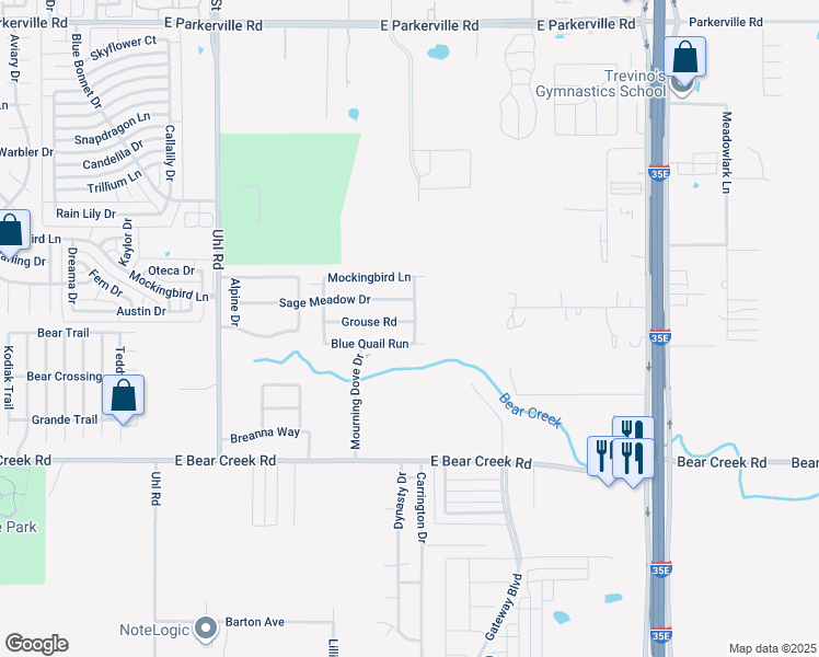 map of restaurants, bars, coffee shops, grocery stores, and more near 922 Grouse Road in Glenn Heights