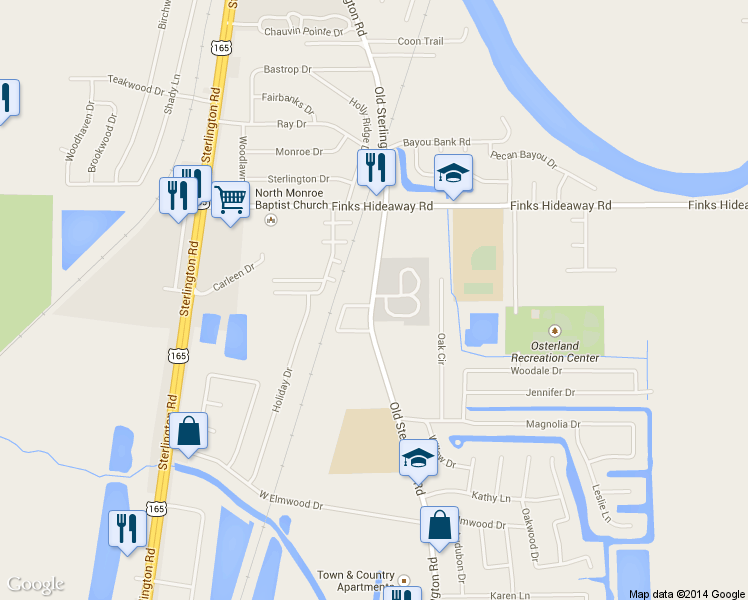 map of restaurants, bars, coffee shops, grocery stores, and more near 3980 Old Sterlington Road in Monroe