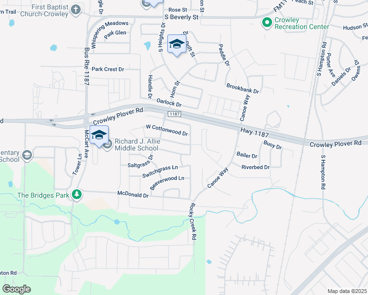 map of restaurants, bars, coffee shops, grocery stores, and more near 1109 Boxwood Drive in Crowley