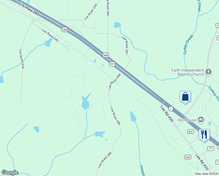 map of restaurants, bars, coffee shops, grocery stores, and more near 1886 Lee Road 288 in Smiths Station