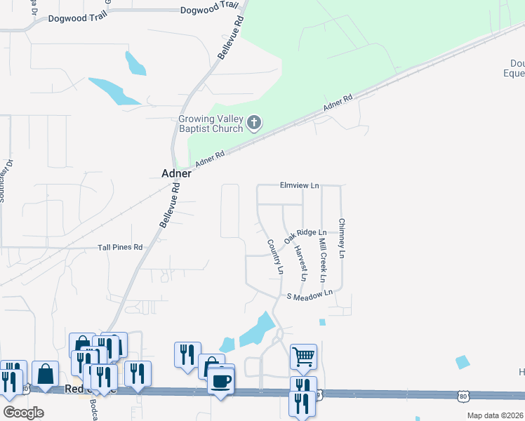 map of restaurants, bars, coffee shops, grocery stores, and more near 230 Country Lane in Haughton