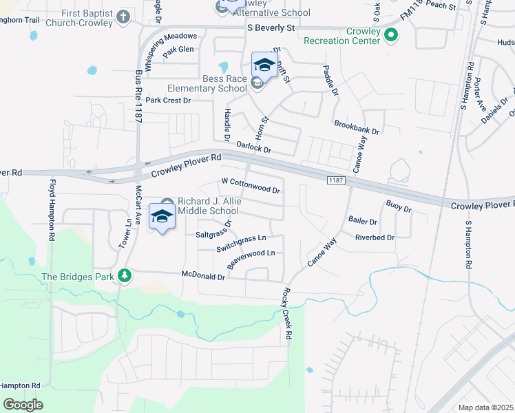 map of restaurants, bars, coffee shops, grocery stores, and more near 1137 Boxwood Drive in Crowley