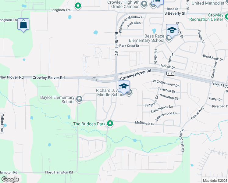 map of restaurants, bars, coffee shops, grocery stores, and more near 13045 Tobin Drive in Crowley