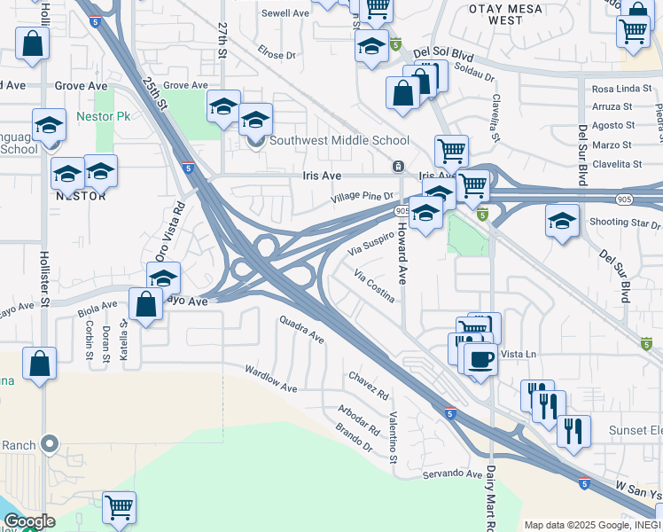map of restaurants, bars, coffee shops, grocery stores, and more near 2816 Via Suspiro in San Diego