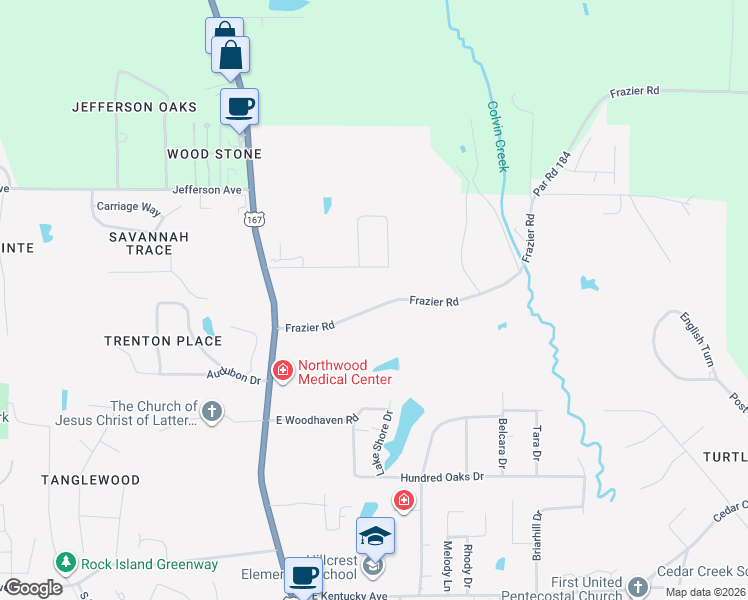 map of restaurants, bars, coffee shops, grocery stores, and more near 203 Frazier Road in Ruston