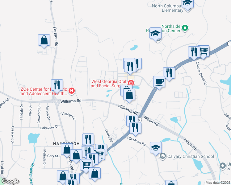 map of restaurants, bars, coffee shops, grocery stores, and more near Frank Houser Avenue in Columbus