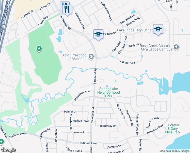 map of restaurants, bars, coffee shops, grocery stores, and more near 2-12 South Holland Road in Mansfield