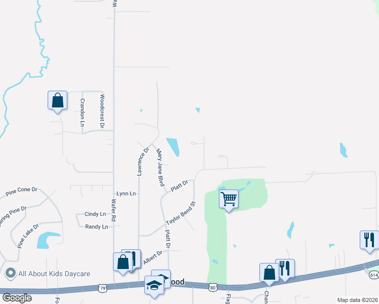 map of restaurants, bars, coffee shops, grocery stores, and more near 709 Humphrey Drive in Haughton