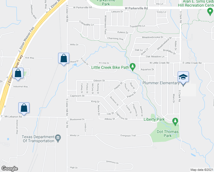 map of restaurants, bars, coffee shops, grocery stores, and more near 1213 Pettigrew Court in Cedar Hill