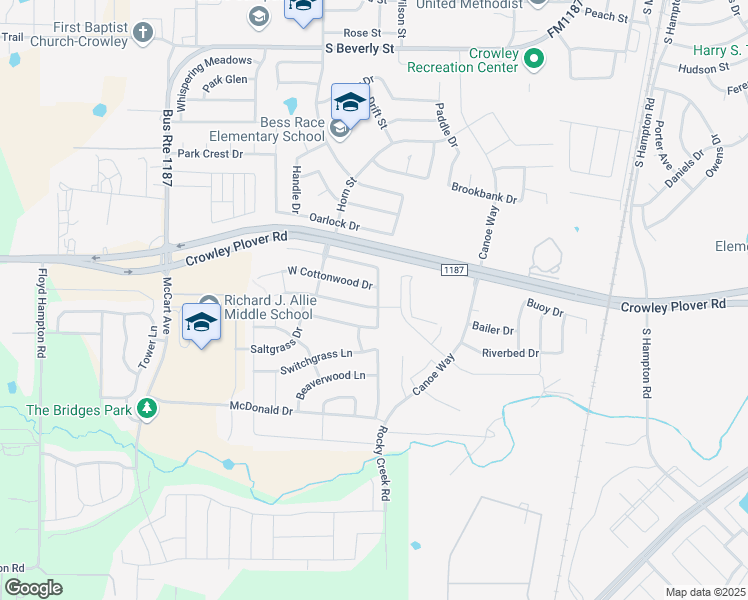 map of restaurants, bars, coffee shops, grocery stores, and more near 1100 Boxwood Drive in Crowley