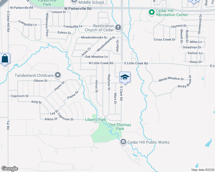 map of restaurants, bars, coffee shops, grocery stores, and more near 1202 Neptune Drive in Cedar Hill