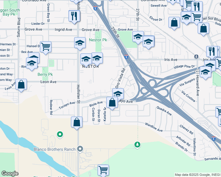 map of restaurants, bars, coffee shops, grocery stores, and more near 2436 Tocayo Avenue in San Diego