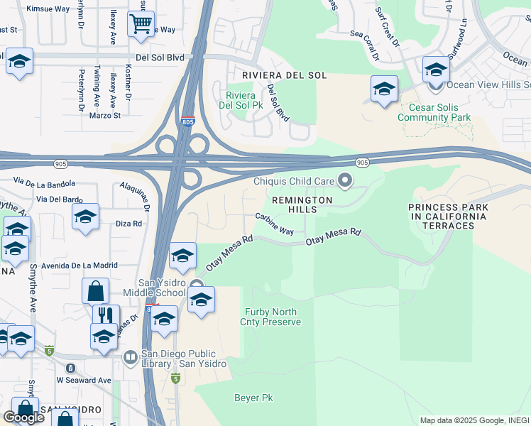 map of restaurants, bars, coffee shops, grocery stores, and more near 4723 Carbine Way in San Diego