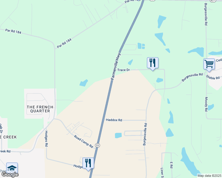 map of restaurants, bars, coffee shops, grocery stores, and more near 2602 Farmerville Highway in Ruston