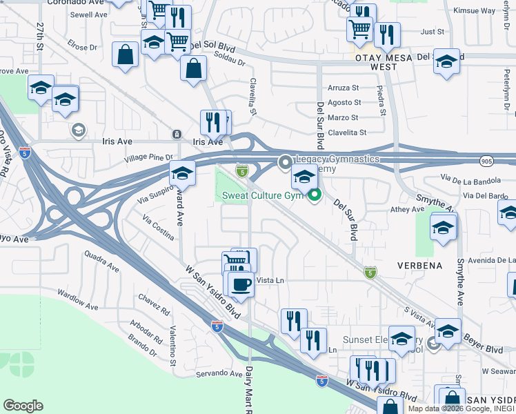 map of restaurants, bars, coffee shops, grocery stores, and more near 1701 Via Encantadoras in San Diego
